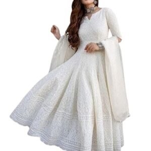 Women's Cotton Chikankari Long Anarkali Kurti