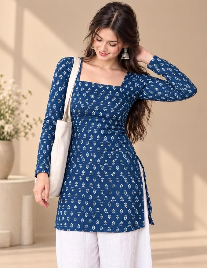 ANNI Designer Women’s Viscose Blend Printed Short Kurti |